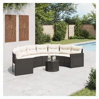 VidaXL Gartensofa mit Tisch und Kissen Halbrund Schwarz Poly-Rattan