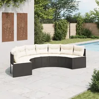 VidaXL Gartensofa mit Kissen Halbrund Schwarz Poly-Rattan