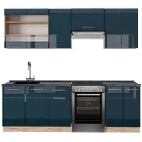 Vicco Küchenzeile Fame-Line 240 cm Dunkelblau Hochglanz Eiche