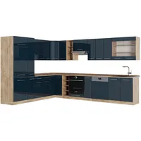 Vicco Eckküche Fame-Line, Eiche Dunkelblau Hochglanz 257x347 cm ohne
