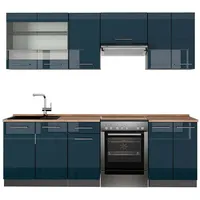 Vicco Küchenzeile Fame-Line 240 cm Dunkelblau Hochglanz