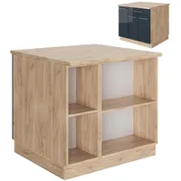 Vicco Kücheninsel Fame-Line Eiche Dunkelblau Hochglanz 90 cm offen