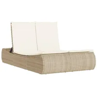 VidaXL Doppel-Sonnenliege mit Auflagen Beige Poly Rattan