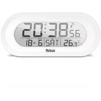 MEBUS Funkwecker, Temperaturanzeige, digital, Funkuhr, Weckfunktion, Weckwiederholung/Snooze, Beleuchtung, Kalender,