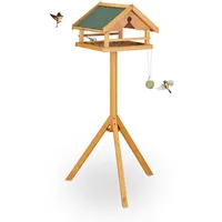 Relaxdays Vogelfutterhaus mit Ständer, groß, wetterfestes Dach, Garten, Holz