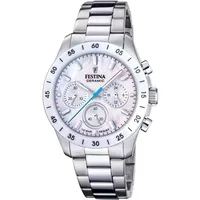Festina F20693/1 Damenuhr Chronograph Stahl/Perlmutt Weiß