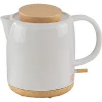 KVOTA Wasserkocher aus Keramik, 1 L, abnehmbarer Holz-Deckel, weiß,
