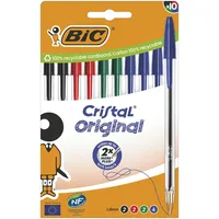 BIC Kugelschreiber Cristal Original transparent, Schreibfarbe: farbsortiert, 10 St.