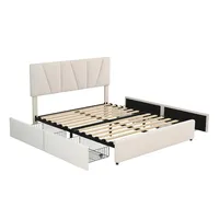 XDOVET Doppelbett,Polsterbett(Beige,160*200cm)Kingsize Polster Plattform Bett mit vier Schubladen auf