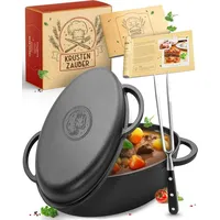 Krustenzauber 35cm Gusseisen Bräter mit Deckel backofengeeignet [inkl. Fleischgabel]
