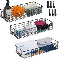 Relaxdays Drahtkorb 3er Set, Wand, Aufbewahrungskorb, HxBxT: 7,5 x