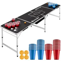 Tectake tectake® Bierpong-Tisch, aus Aluminium mit Eisfach, bodenschonende Kunststofffüße,