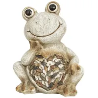 Muchome Gartenfigur Frosch, grau-braun, Höhe 20cm aus Polyresin für