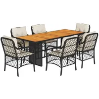 VidaXL 7-tlg. Garten-Essgruppe mit Kissen Schwarz Poly Rattan