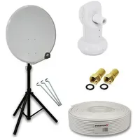 PremiumX Camping Satelliten-Komplettanlage 80cm Satellitenschüssel Aluminium SAT Single LNB