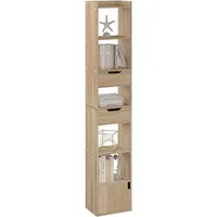 Woltu Bücherregal, Eiche, Holzwerkstoff 6 Fächer, 2 Schubladen Rechteckig,