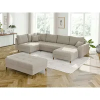 S-style möbel Wohnlandschaft mit Schlaffunktion und Hocker mit Braun