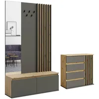 Feldmann-Wohnen Garderoben-Set, Grau, Holz, 1 Fächer, 4 Schubladen, Rechteckig,