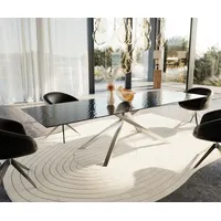 DeLife Esstisch Edge 300x100 Reliefglas Rauchschwarz 3D-Design Kreuzgestell Rechteck
