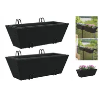 VidaXL Pflanzkasten mit Haken 2 Stk. Schwarz Poly Rattan
