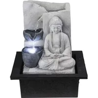 GLOBO Tischbrunnen mit Pumpe Springbrunnen mit LED Beleuchtung Buddha