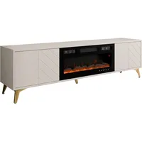 Mirjan24 Xylix 2D EF TV-Lowboard 184x53x40 cm Beige/Gold Glas/Holz/Metall/MDF/Melamin/Holzwerkstoff