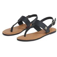 Tommy Hilfiger Damen Sandalen Leather Thong Zehentrenner, Schwarz (Black),