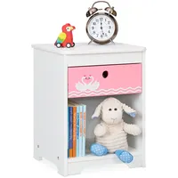 Relaxdays Nachttisch Kinder, Schwan-Design, Schublade & Staufach, Nachtschrank Kinderzimmer,