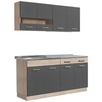 Homestyle4u Küchenzeile 160 cm Eiche Grau