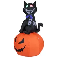 Europalms Halloween Aufblasbare Figur Katze mit Kürbis, 183cm