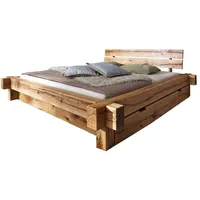 Main Möbel Massivholzbett Balkenbett mit Schubkasten 160x200cm beige
