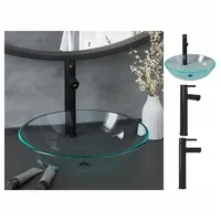 VidaXL Waschbecken mit Wasserhahn und Ablaufgarnitur aus gehärtetem
