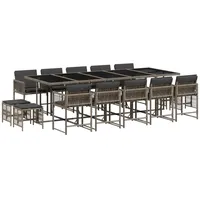VidaXL 15-tlg. Garten-Essgruppe mit Kissen Grau Poly Rattan