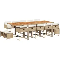 VidaXL 15-tlg. Garten-Essgruppe mit Kissen Beige Poly Rattan