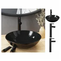 VidaXL Badezimmer Waschbecken mit Wasserhahn Ablaufgarnitur Schwarz Vidaxl