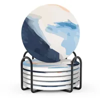 Haocoo Getränkeuntersetzer rund mit Halter (6er Set), saugfähige Keramikuntersetzer