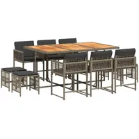 VidaXL 11-tlg. Garten-Essgruppe mit Kissen Grau Poly Rattan