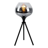GLOBO Tischlampe schwarz Beistellleuchte Nachttischlampe Dreibein Leseleuchte Rauchglas, Metall,