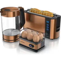 Arendo Frühstücks-Set kupferfarben, Eierkocher für 6 Eier, 1,7l Wasserkocher,