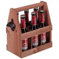 Relaxdays Bierträger aus Holz, mit Flaschenöffner, Flaschenträger 6 Flaschen,