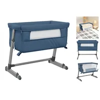 VidaXL Babybett mit Matratze Marineblau Leinenstoff
