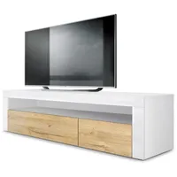 Vladon Lowboard, Eiche, Weiß Hochglanz, 155x46x40 cm, Wohnzimmer, Wohnwände,