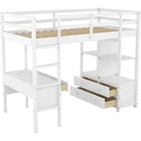 XDOVET Kinderbett Kinderhochbett 90 x 200 cm Kiefer weiß