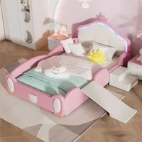 XDOVET Crown Cartoon Bett mit mehrfarbigem Multi-Mode-LED-Streifen, Polsterbett, Kinderbett