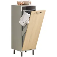 SoBuy Wäscheschrank mit ausklappbarem Wäschesack Holz Metall Naturgrau BZR132-NG