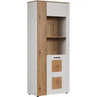 Trendteam Vitrine Weiß Eiche - Wohnzimmerschrank mit Hirnholzapplikationen -