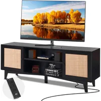 Vevor Rattan-TV-Ständer 191cm Fernseher, Boho-TV-Schrank Fernsehschrank Schwarz