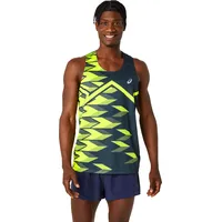Asics Herren T-Shirt LIGHT GRAPHIC SINGLET, FRENCH BLUE/SAFETY YELLOW,