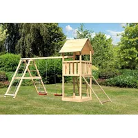 Karibu Akubi Kinderspielturm Lotti Doppelschaukel, Klettergerüst und Netzrampe