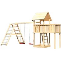 Karibu Akubi Kinderspielturm Lotti inkl. Klettergerüst und Anbauplattform naturbelassen